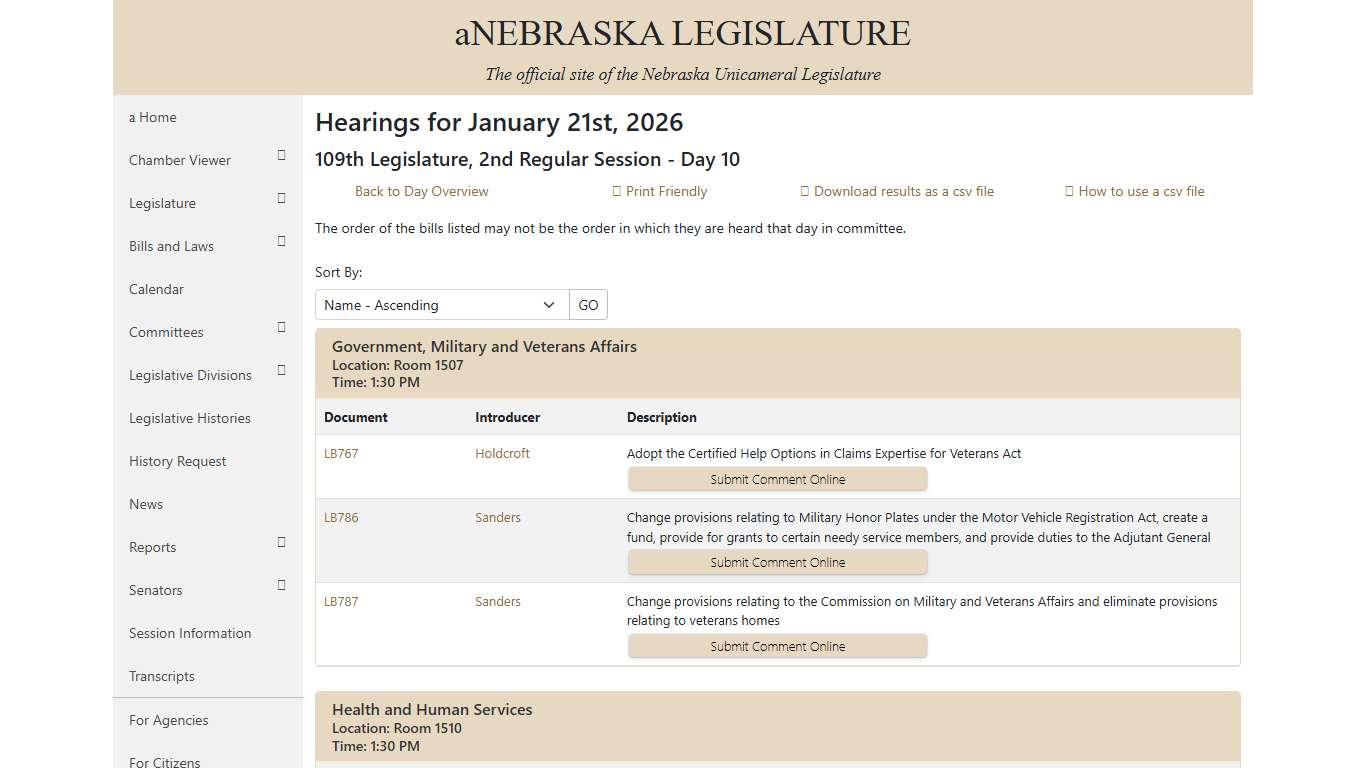 Nebraska Legislature - January 21st, 2026 - 109th Legislature, 2nd Regular Session - Day 10